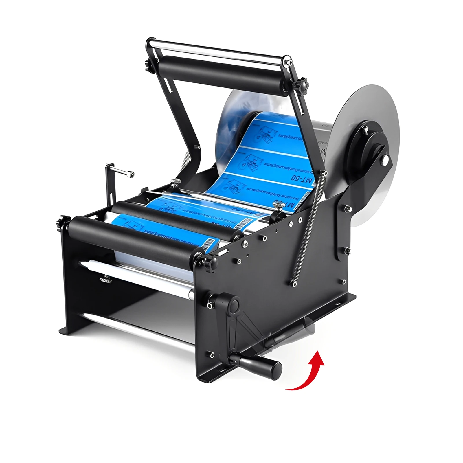 Mesin Pelabel Botol Manual Bulat yang Dapat Disesuaikan dengan Pegangan, Mesin Aplikator Label untuk Botol Kaca Bulat