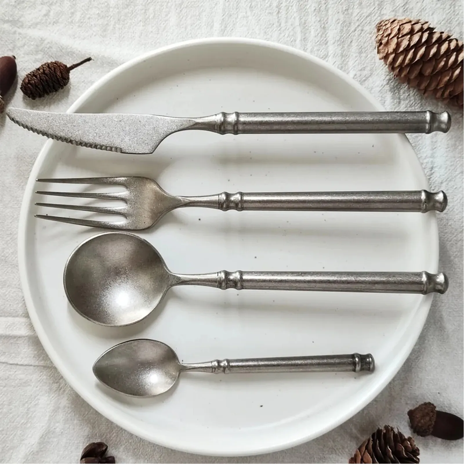 Distressed Stainless Steel Dinnerware Set Steak Knife Fork Coffee Spoon Teaspoon Four-piece Set Flatware Kitchen Tools