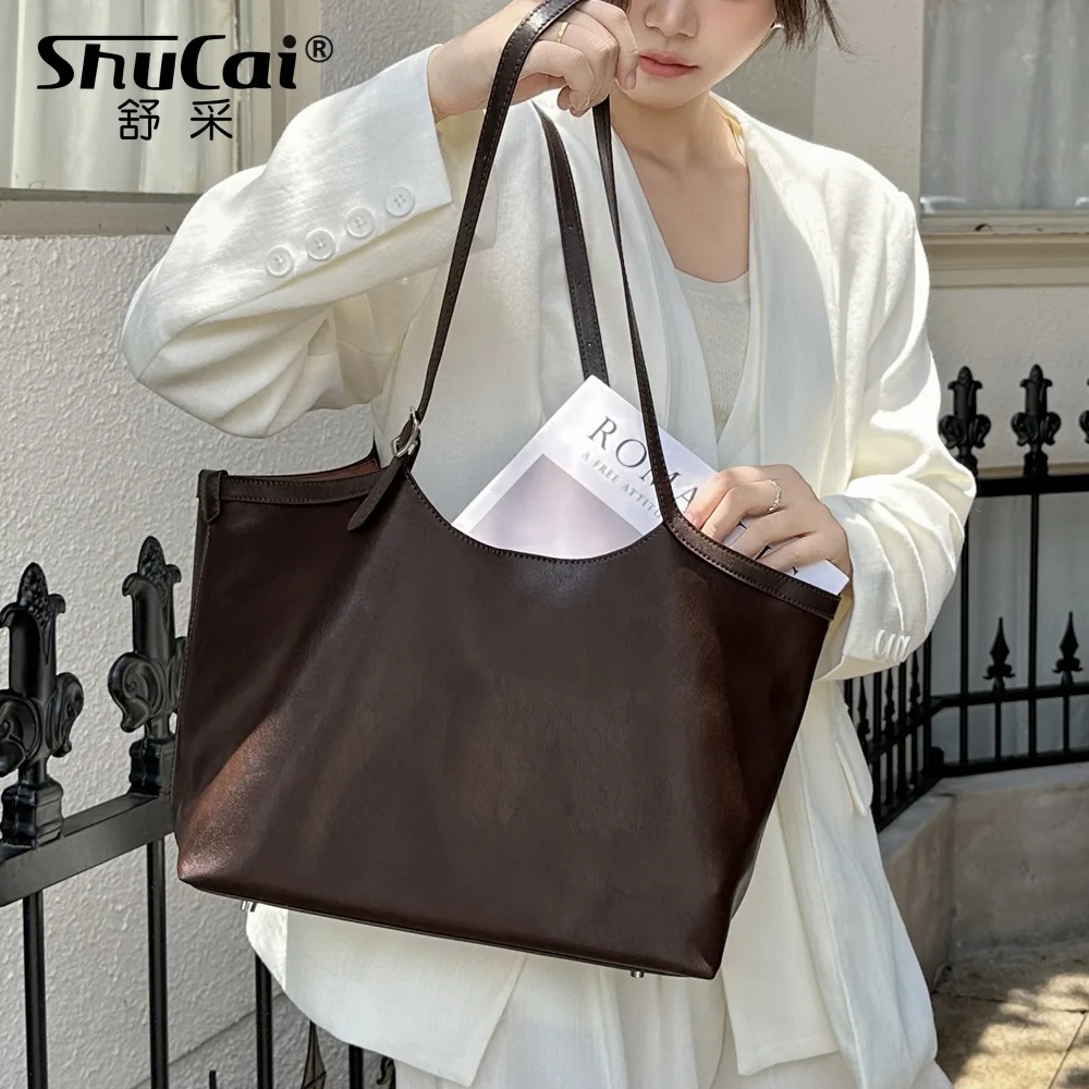 

Genuine Grade Cow Leather Women's Large Shoudler Bag Luxury Designer Large Tote Ladies Handbag High Quality Female Underarm Bag