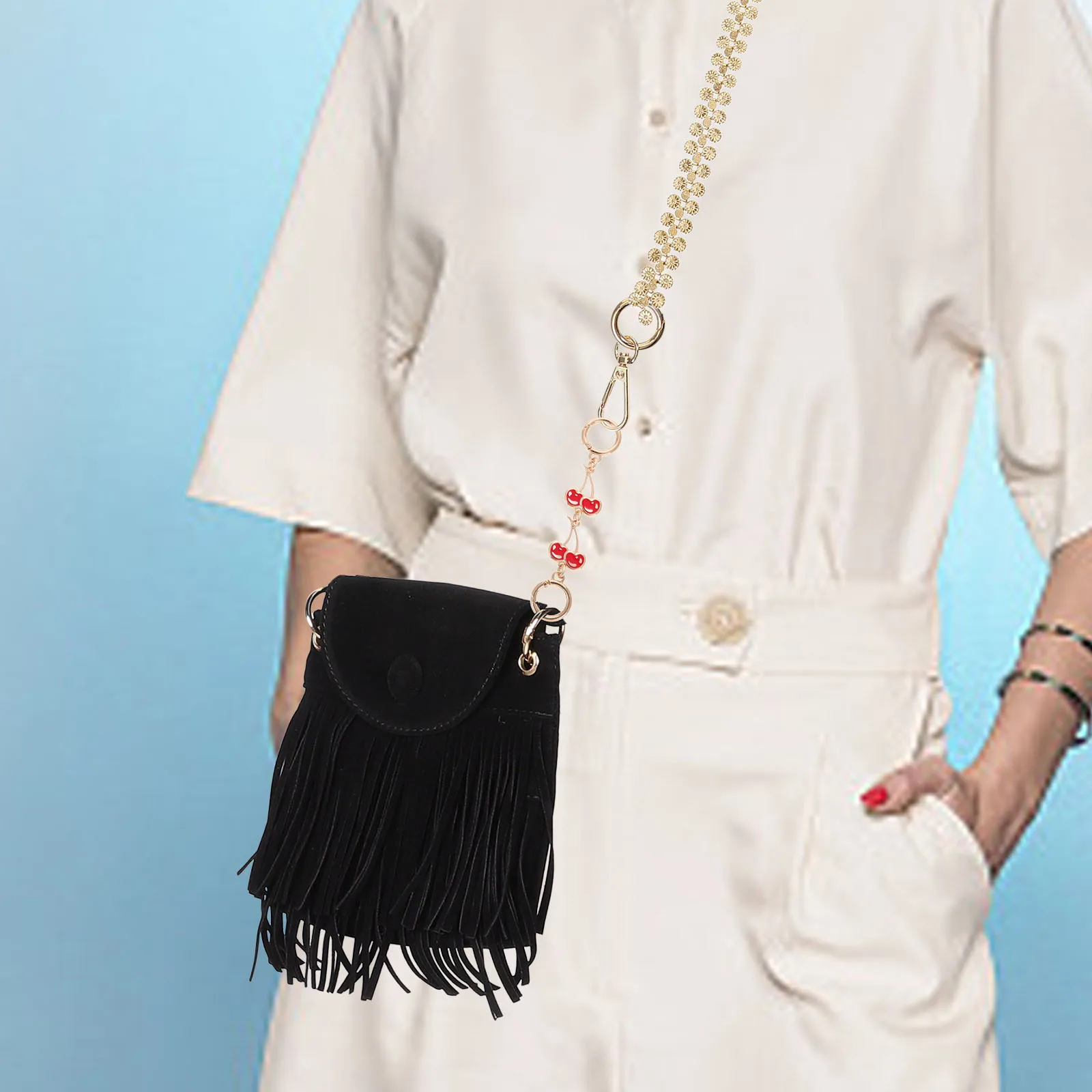 لطيف الكرز حقيبة سحر محفظة سلسلة موسع حزام أحمر حقيبة يد الملحقات قابل للتعديل طول Crossbody الزخرفية #4