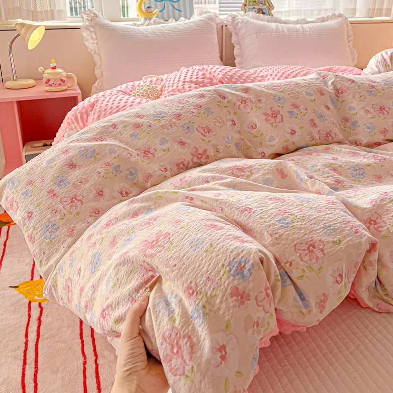 New Arrival Autumn Winter Crinkle Gauze Duvet Cover AB Reversible Two Sides Usable Down Quilt Cover