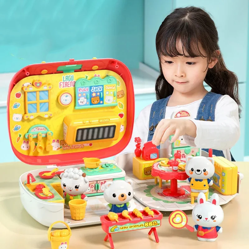 New Girls Doll Set Pretend Play Kitchen Toys Castle Model Bathroom Bakery Farm Pretend Work Games for Kids Christmas Gifts