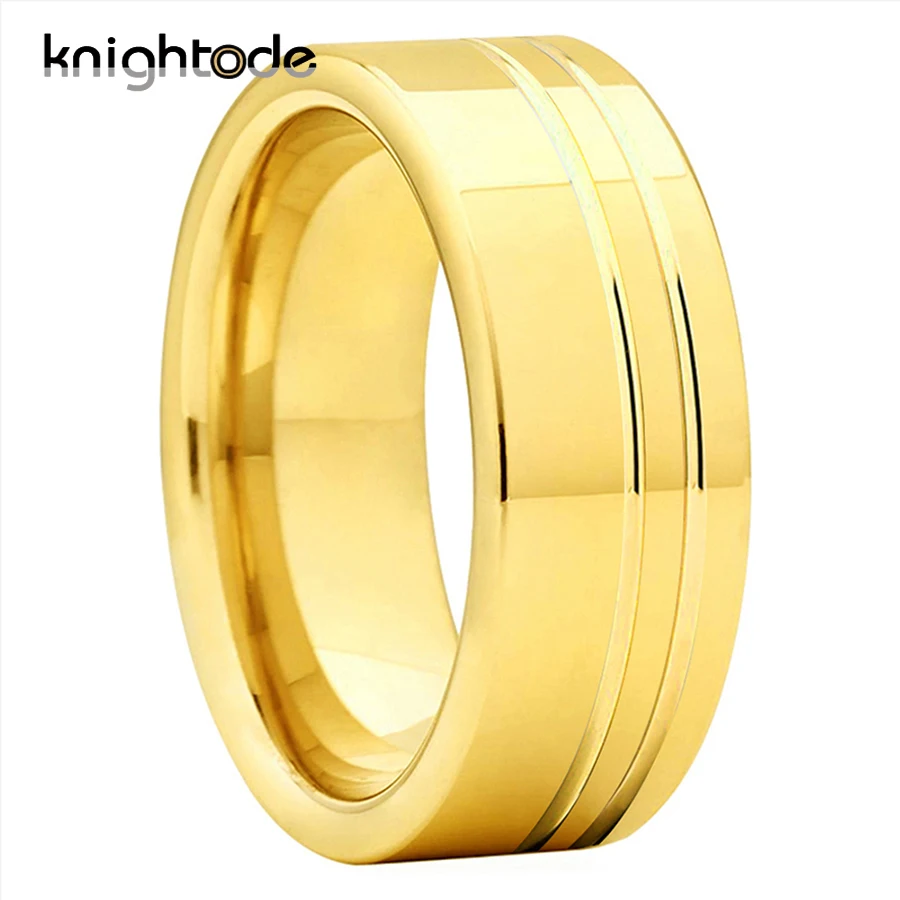 

8mm Tungsten Carbide Anniversary Rings Men Women Wedding Band 2 Offset Grooves Flat Polished Comfort Fit