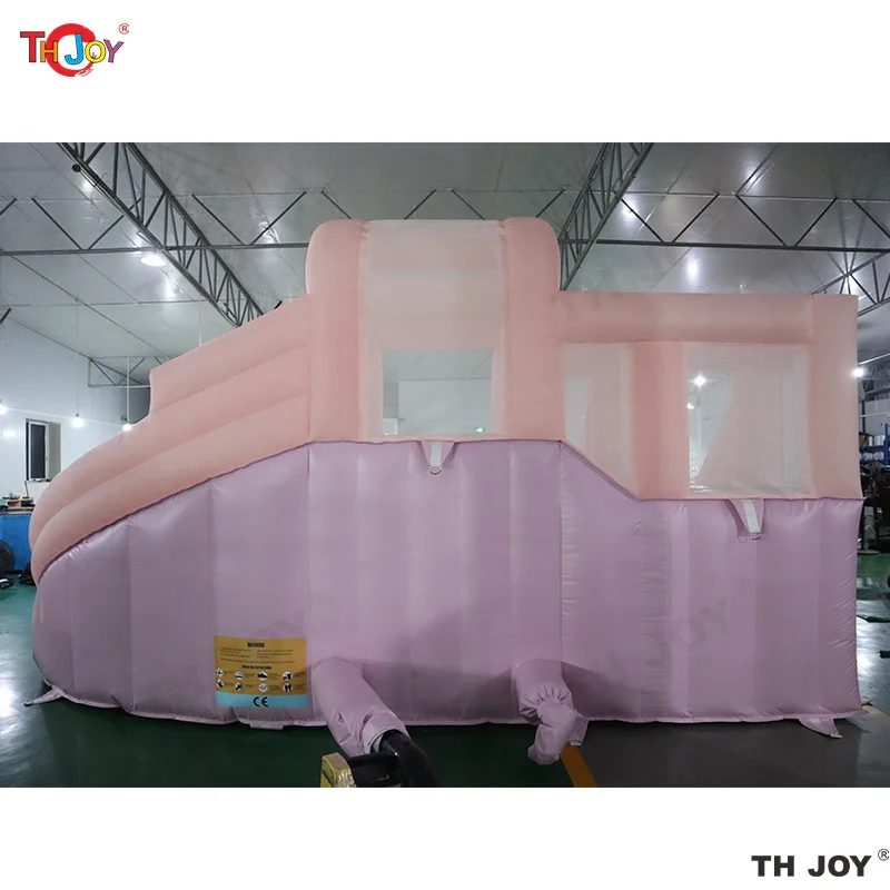 5x4m Pink White Soft Play Bouncy House With Slide Ball Pool Party Inflatable Mini Bouncy Castle