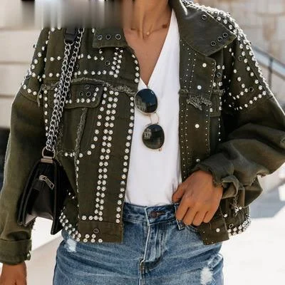 Rivet Studded Denim Jacket 2023 New Autumn Loose Outwear Female New Students Casual Short Jeans Coats Jacket Women Outwear