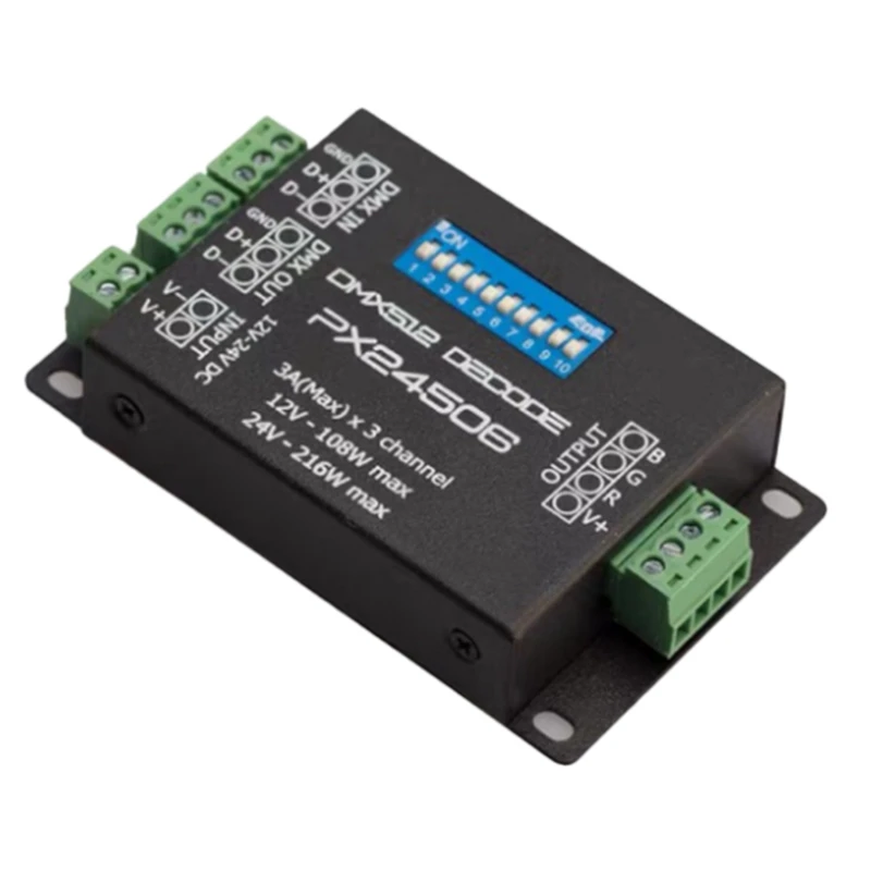 

T23C PX24506 Led Controller Led Decoder DMX 512 Decoder Driver 9A DMX 512 Amplifier 12V 24V RGB LED Strip Lights