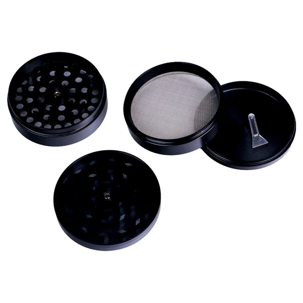 

4 Layer Metal Herb Grinder 75mm Pure Black Manual Rotary Smoking Accessory Tool