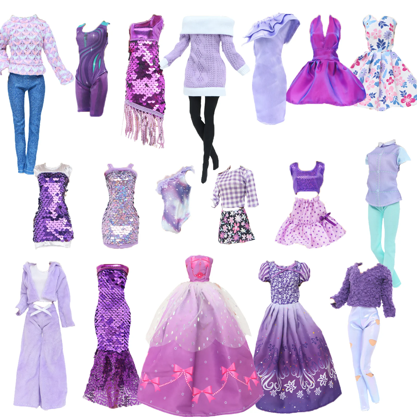 1 Set Purple Series Outfit 11.8 Inch Doll Clothes Dress Princess Party Gown Tops Pants Sweater 30cm Doll Accessories 1/6 Toy