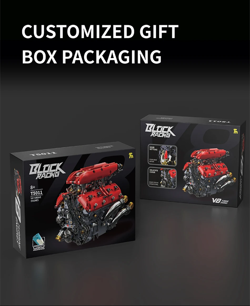 Technical V8 Electrice Driven Engine Building Blocks Simulation Supercar Engine MOC Bricks Science Education Toys Birthday Gift
