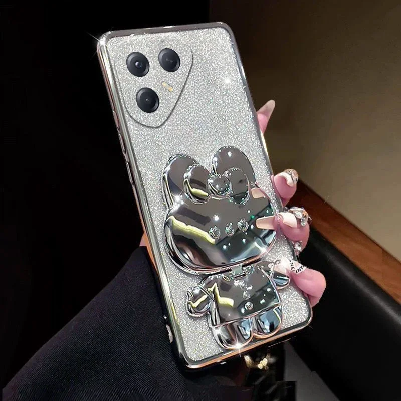 Mirror Rabbit Holder Case On For Tecno Pova 7 Ultra Stand Cover For Tecno Pova 7 Ultra