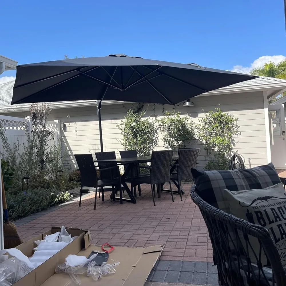 

Patio Umbrella with Base 10 Feet Outdoor Cantilever Square Umbrella Aluminum Offset Umbrella with 360-degree, Customized