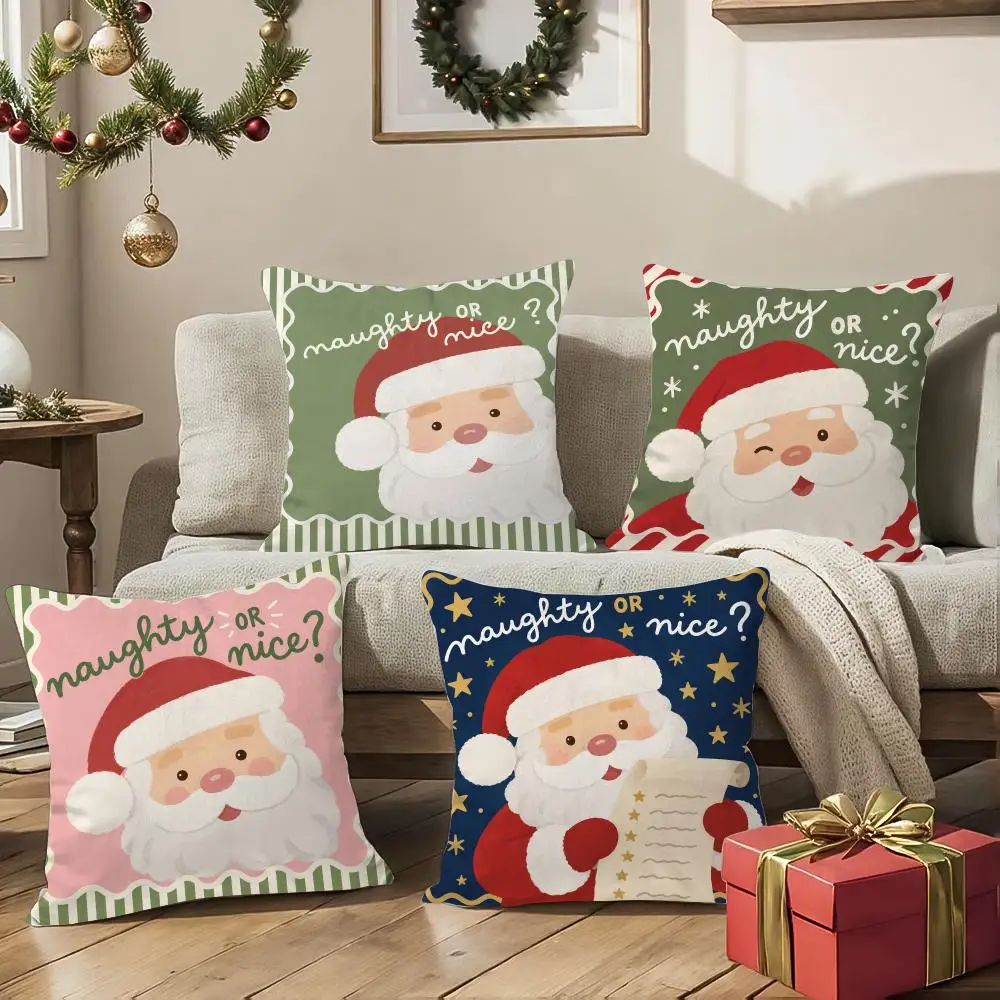 Santa Portrait Cushion Cover 1/4Pcs Soft Plush Cushion Case Throw Pillowcase Cozy Home Sofa Bed Living Room Decor