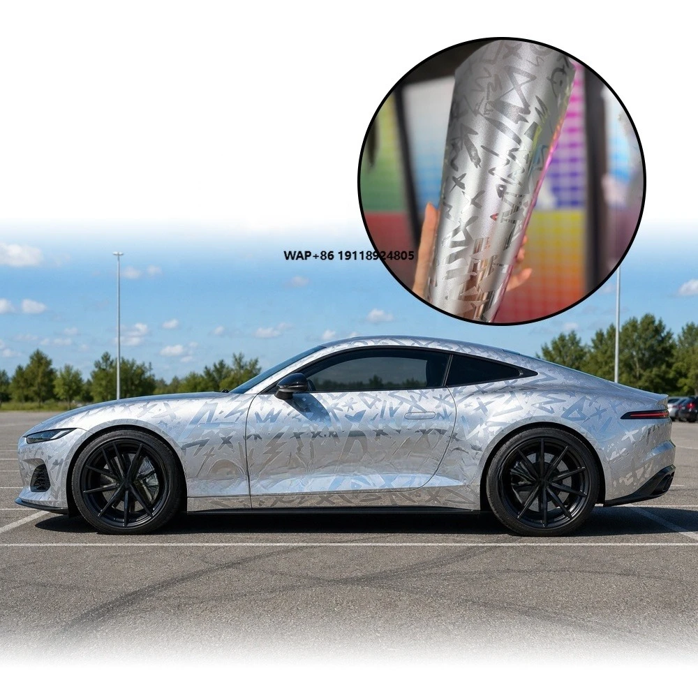 Self-Adhesive Luxury Custom Car StickersPET Wrap Matte Chrome Silver Design UV Printed for Color-Changing Effect