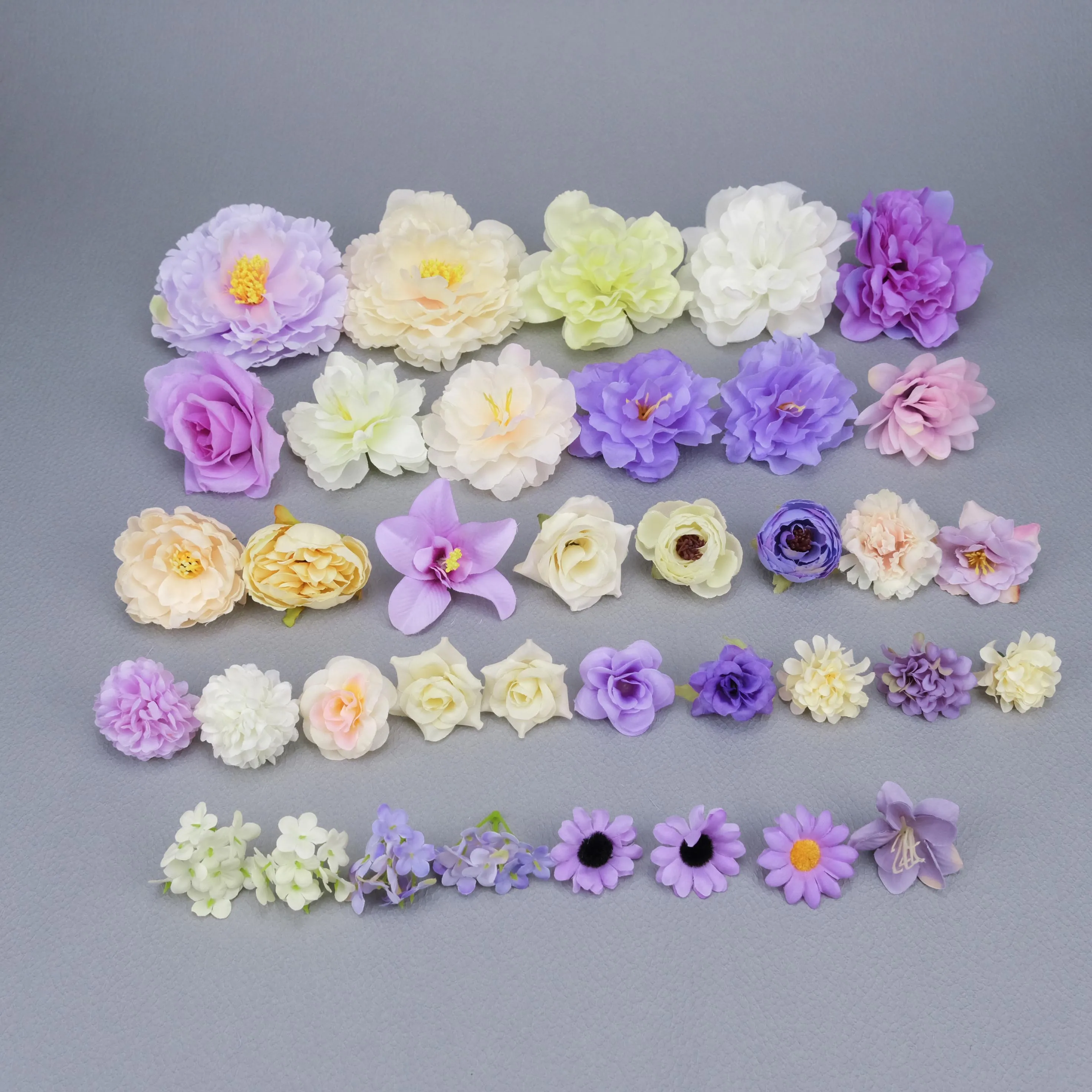 37Pcs / Pack Assorted Artificial Flower Head in Bulk Purple Peony DIY Handmade Gift Box Junk Journal Wreath Decor