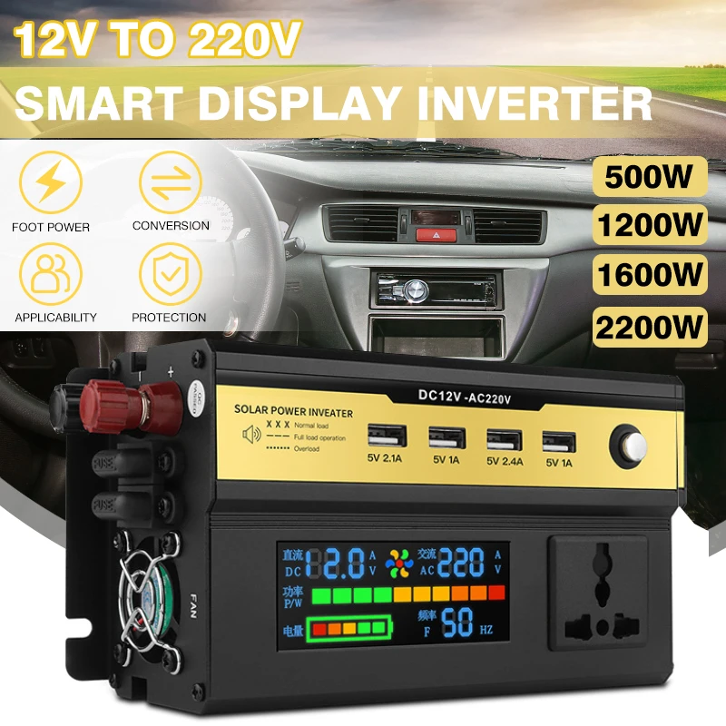 

1200W/1600W/2200W Power Inverter Modified Sine Wave LCD display DC 12V to AC 220V USB Car Transformer Convert Charging Converter