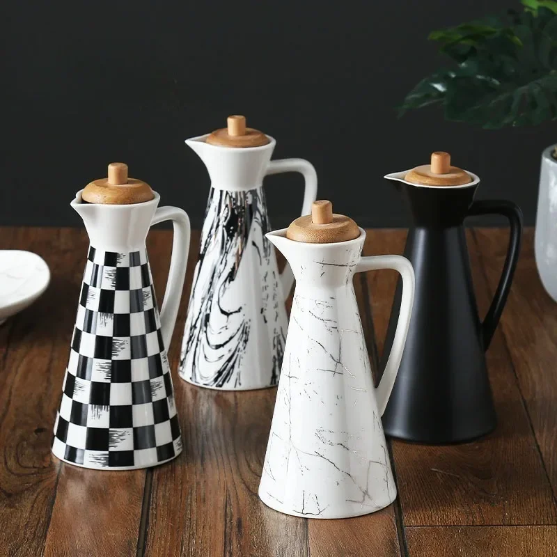 Seasoning Bottle Ceramic Oil Pot Oil Bottle Soy Sauce Pot Porcelain Spice Jar Vinegar Pot Seasoning Box Kitchen Supplies Tools