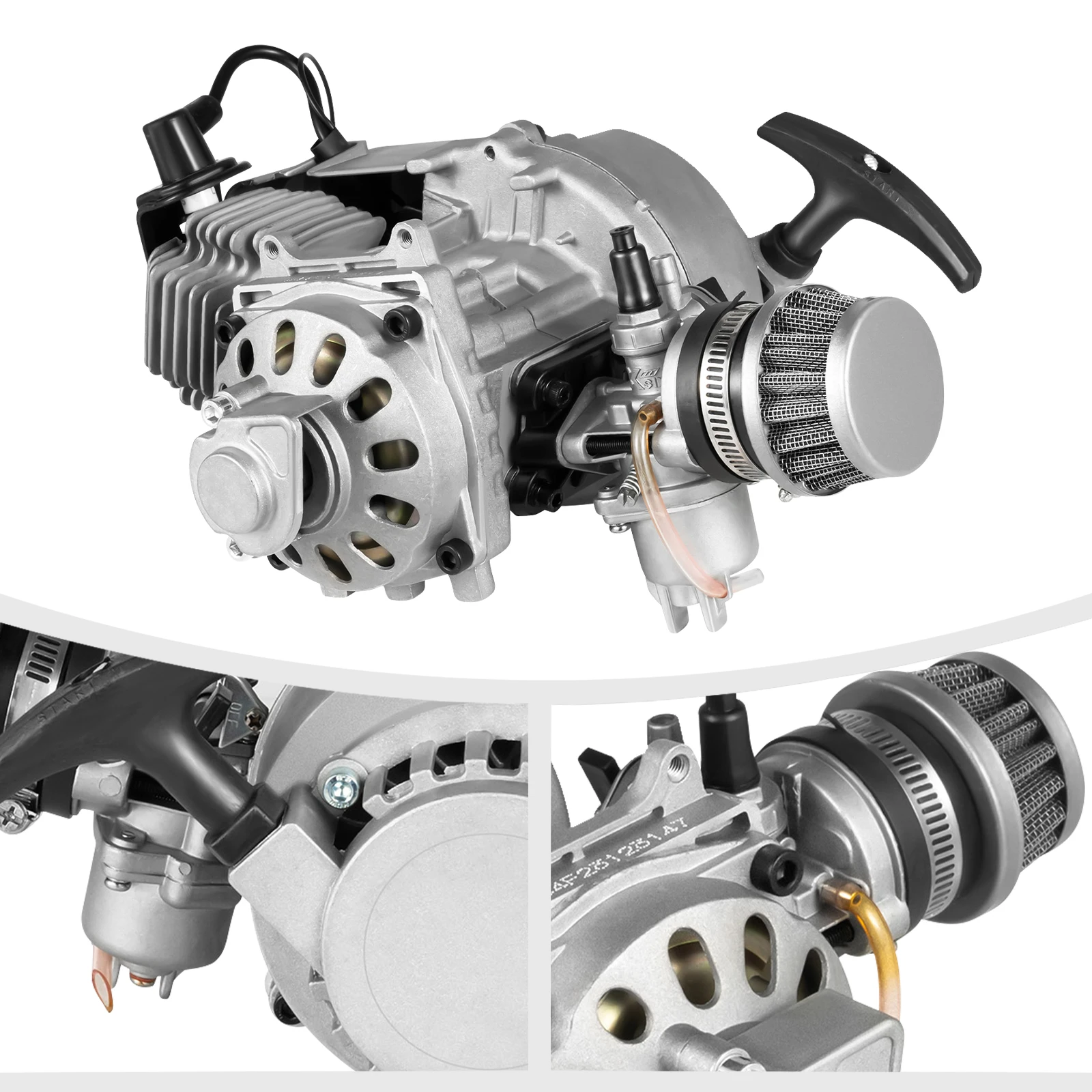Luftgekühlter Aluminium-Motor mit Seilzugstarter und 25H-136L Kette, passend für 49cc 2-Takt Pocket Bike, Mini Dirt Bike, ATV oder Roller
