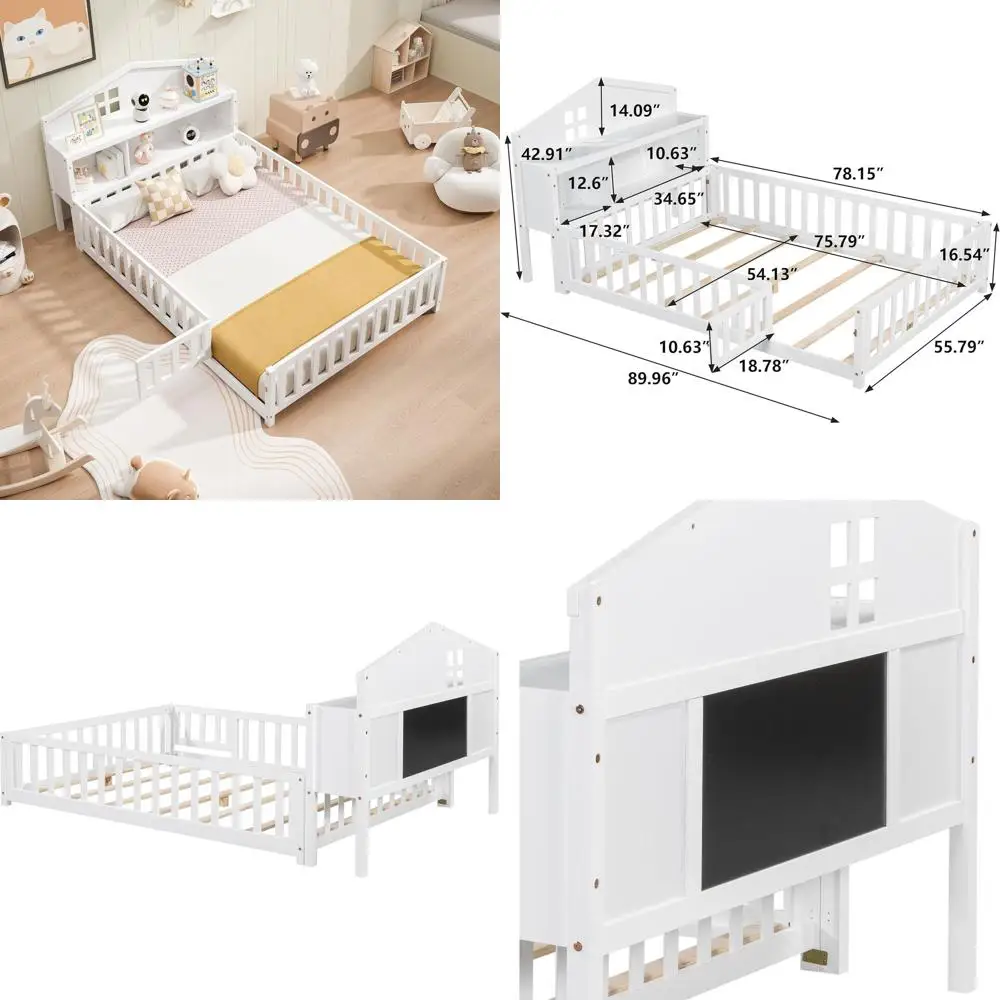 

White Solid Wood Storage Bed for Kids with Door and Drawers