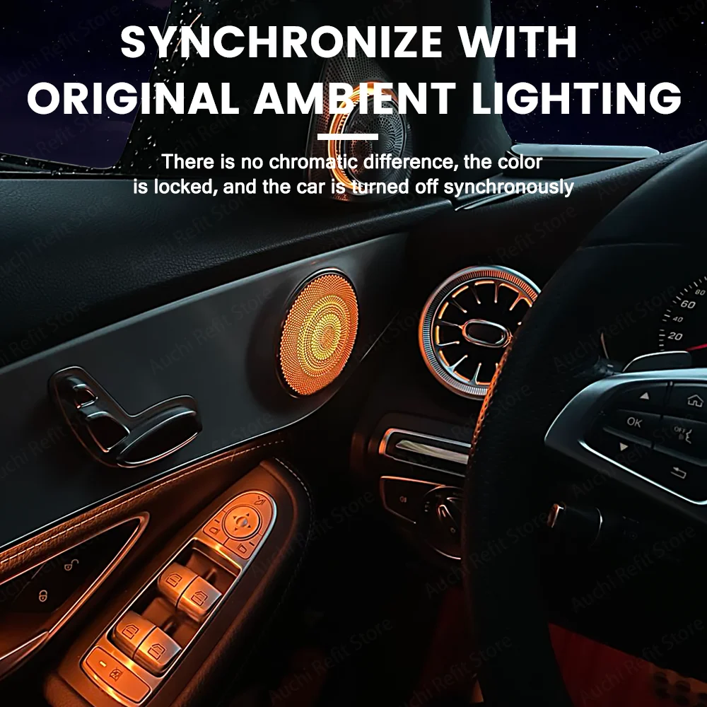 LED Car Door Luminou Speaker Cover For Mercedes Benz W205 X253 W213 W238 C/GLC/E-class Coupe Sound Metal Decoratio Ambient Light