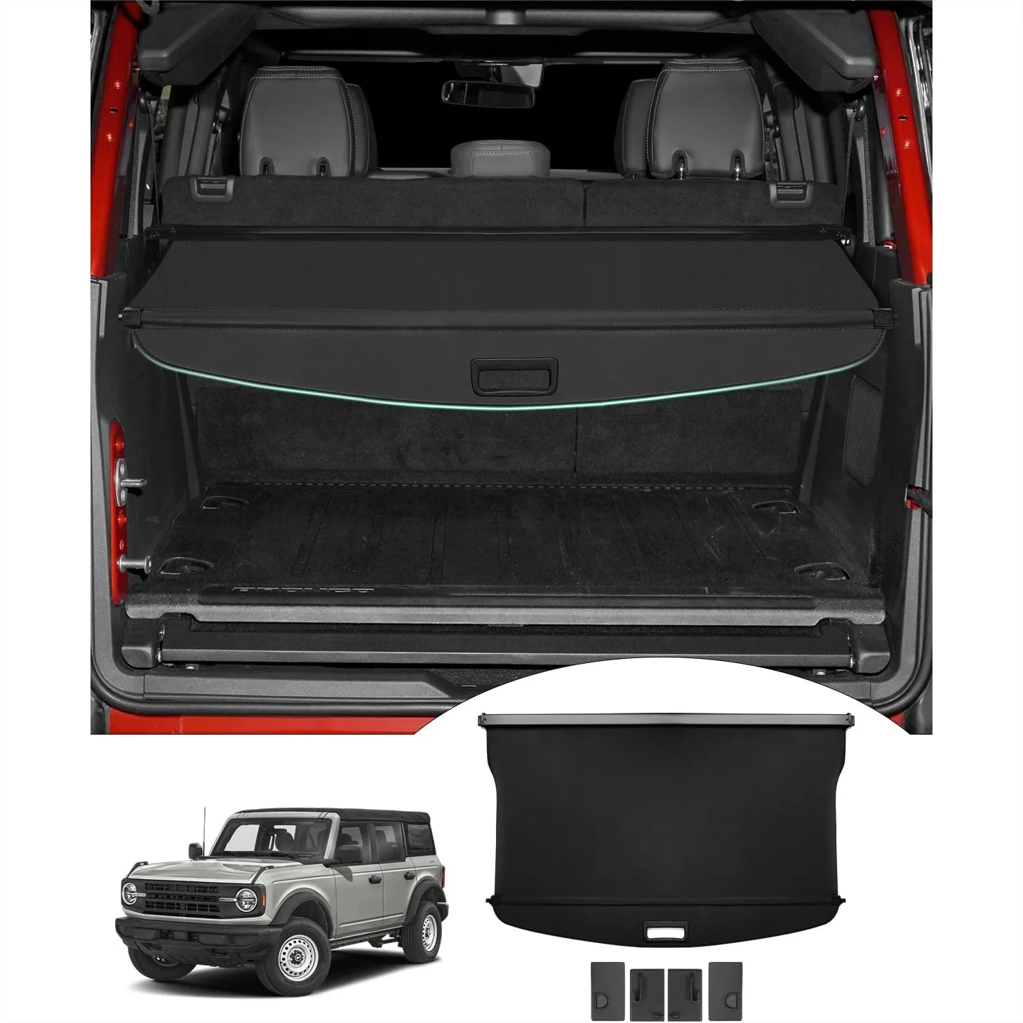 

Retractable Cargo Cover for Ford Bronco 2021-2025 4-Door, Rear Trunk Security Shade with Sun Protection