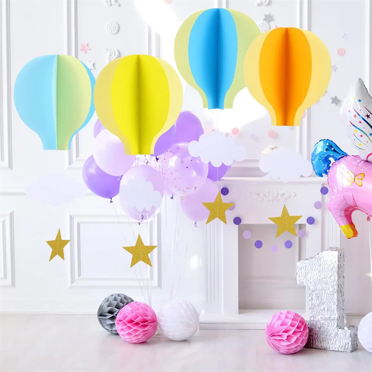 1 قطعة زخرفة معلقة ثلاثية الأبعاد لحفلات الزفاف والمهرجانات وحفلات أعياد الميلاد. منطاد الهواء الساخن وقلادة نافذة على شكل سحابة #2