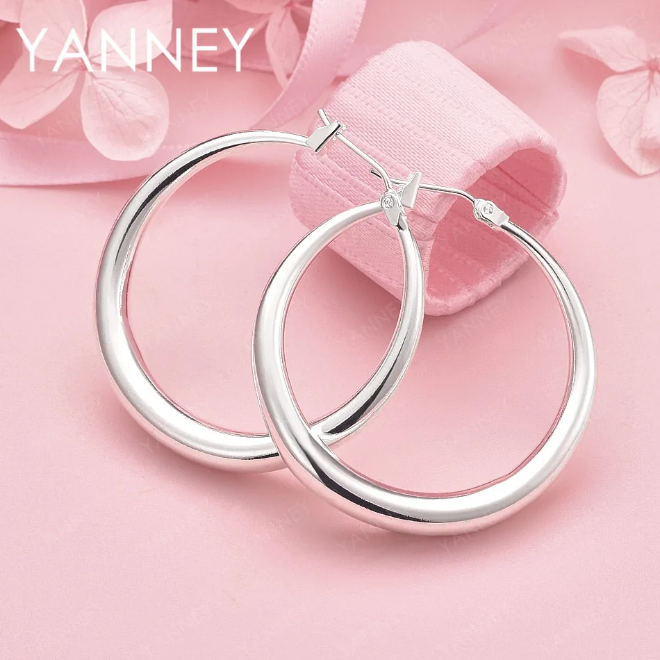 

Простые глянцевые серьги-кольца из стерлингового серебра 925 пробы, 35 мм, для женщин, модные свадебные украшения, аксессуары, подарки