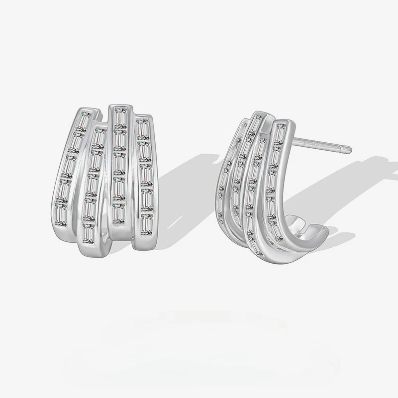 

New High-end S925 Pure Silver Earrings with Zirconia and Zircon Inlay, Women's Irregular Geometric Earrings, Wedding Jewelry