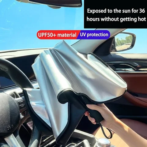 Windshield Sunshade Car Front Windshield Sunshade Heat Insulation UV Protection Portable Car Windshield Cover Pull Ring Design Sunscreen Sun Shade