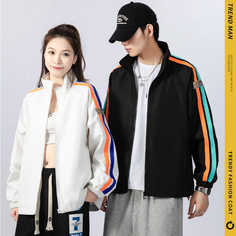 New versatile jacket, men's Korean casual jacket, spring and autumn stand collar jacket, fashionable couple style contrasting ja