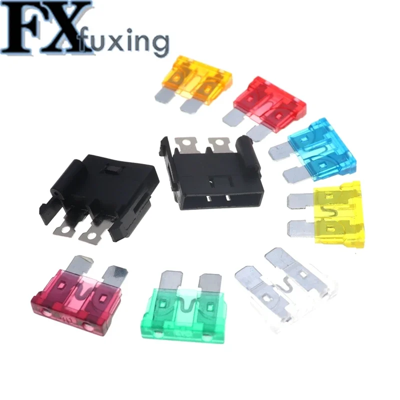 10pcs 2pin Medium Automotive Fuse Holder Soldering Board Insurance Seat with Car Fuse Black Plug-in Seat PCB 5A 10A 15A 20A 25A