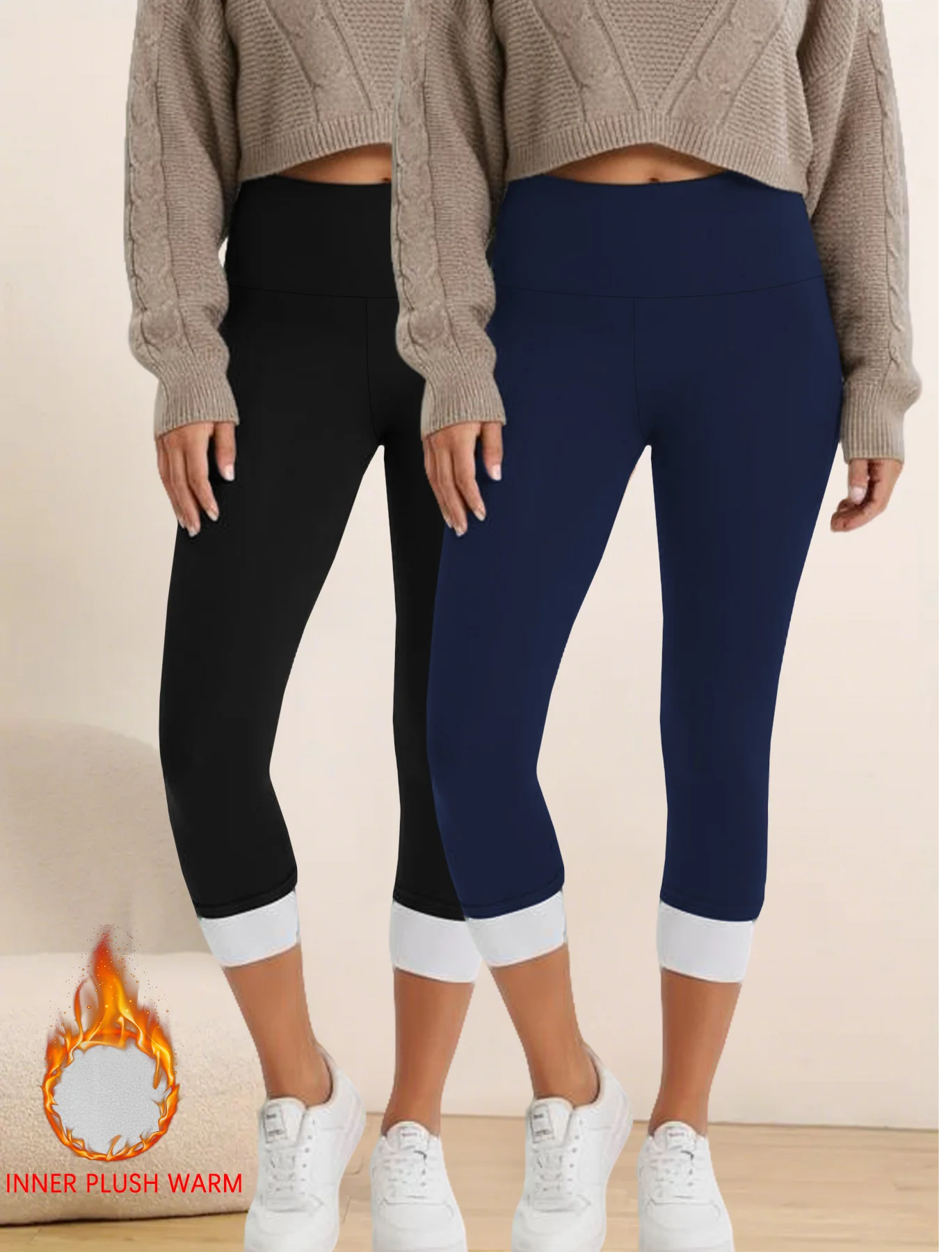 

Комплект из двух женских леггинсов на флисовой подкладке с завышенной талией и контролем живота. Толстые мягкие термоштаны для холодных зимних тренировок.