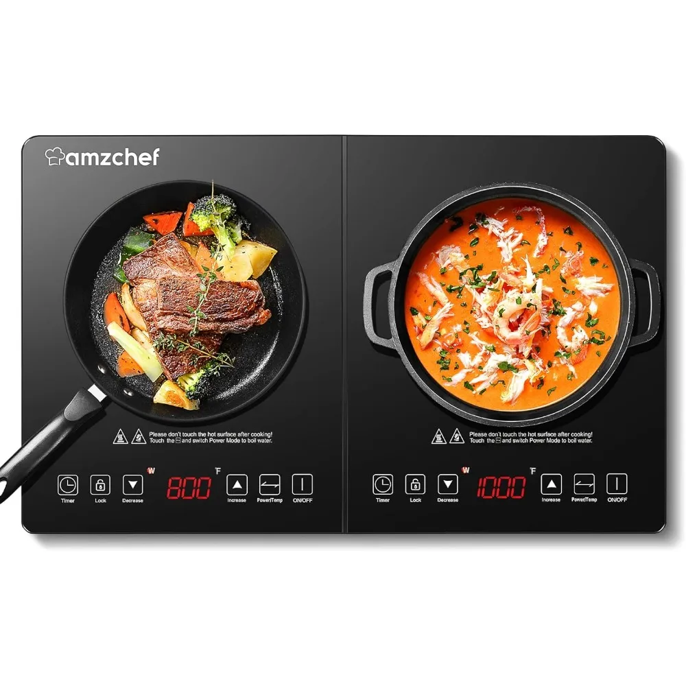 Peralatan masak dengan Sensor sentuh 1800W, 10 tingkat suhu & daya, kontrol independen, waktu 3 jam, kunci pengaman