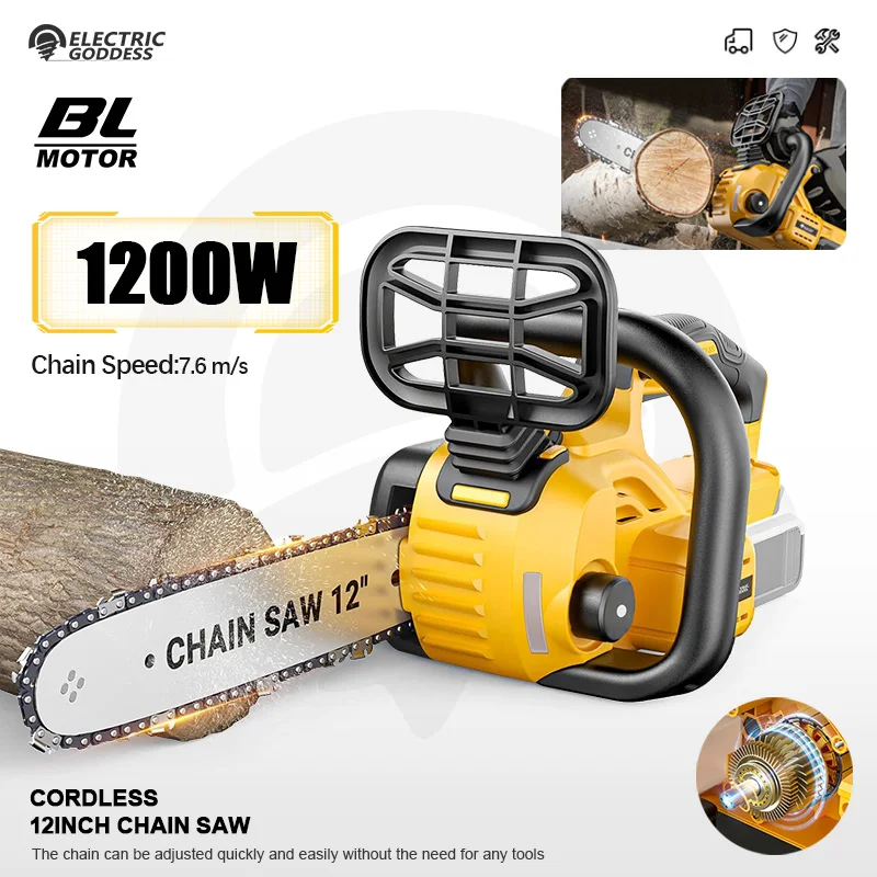 

Electric Goddess Brushless 12in Electric Chain Saw 1200W Cordless Woodwork Cutting Electric Saw For Dewalt 20V Battery ﻿