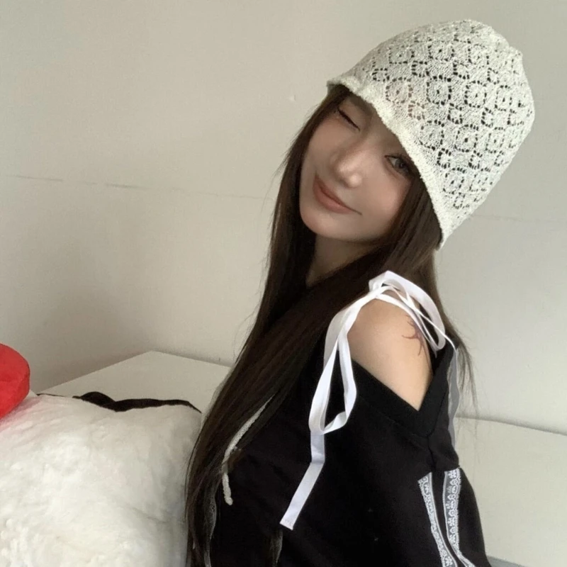 

Crochet Hat for Women Handmade Flower Hat Lovely Hollowed Skull Hat Pullover Hat Knitted Hat Spring Headdress