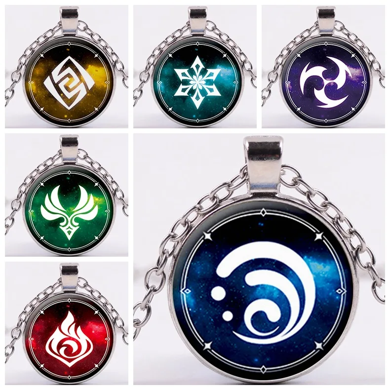 Genshin Impact Glow In The Dark Necklace Eye of God Ice Fire Wind Water Grass Thunder Element Glass Pendant Luminous Necklaces