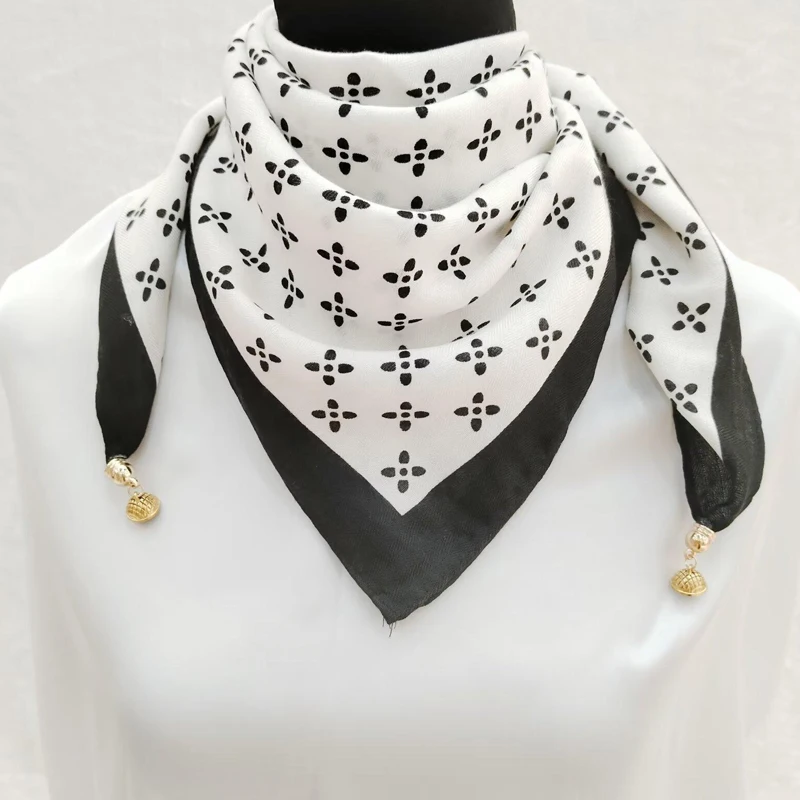 Luxury Magnetic Buckle Silk Scarf Women Soft Satin Neckerchief Female Autumn Winter Warmth Cold Resistance Fashion Square Scarve