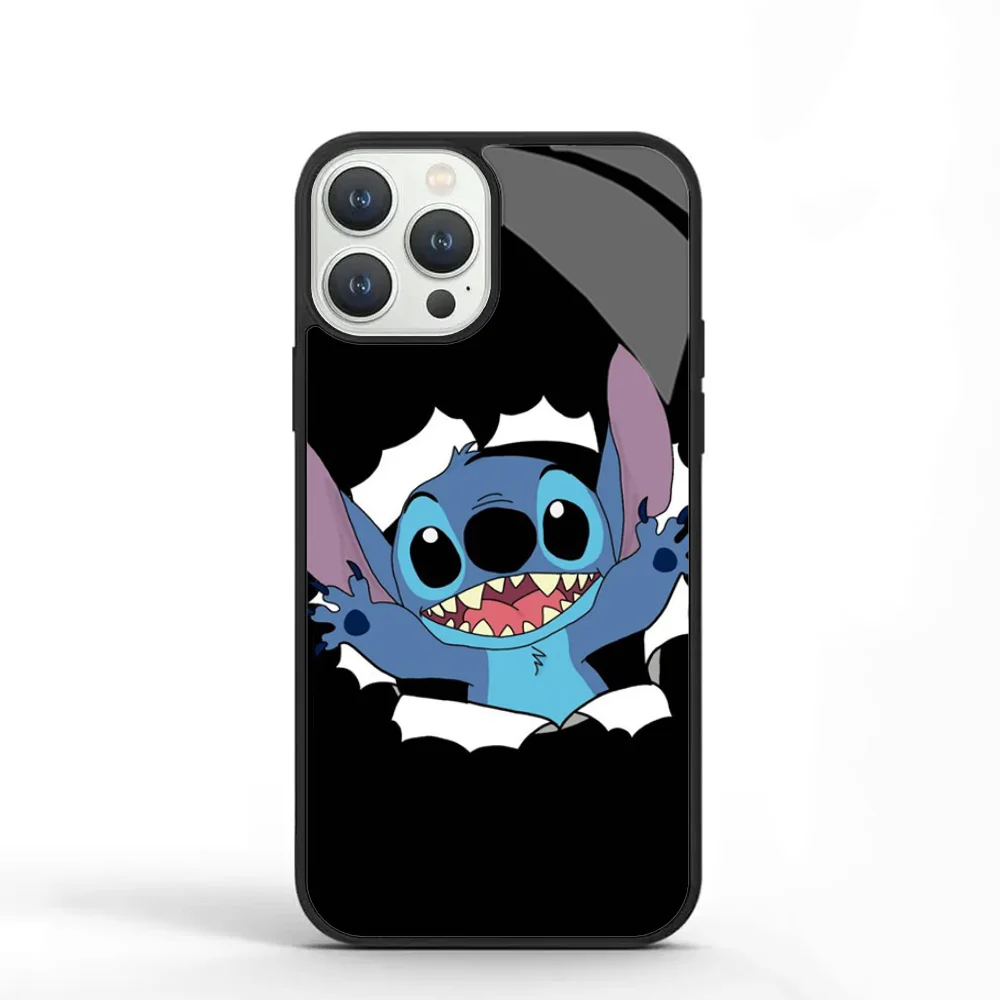 Cartoon S-StitchS Phone Case For IPhone 11 12 13 14 15 Plus Pro Max Mirror Acrylic PC TPU Cover