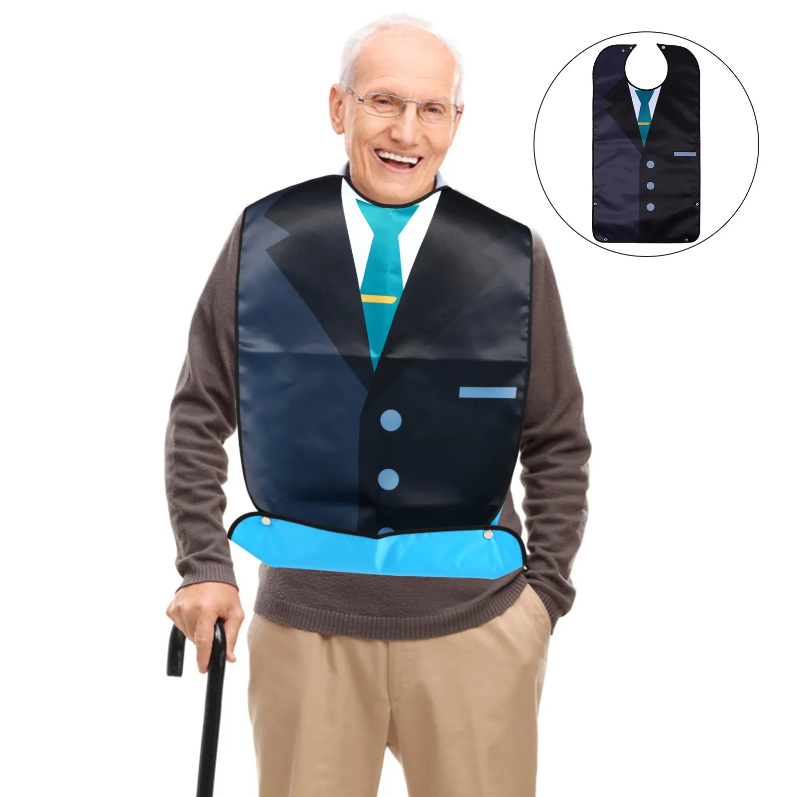 

Suit Pattern Adult Bib for Men Elderly Long Length Eating Protector High Durability Easy Snap Buckle Reusable Stain Resistant