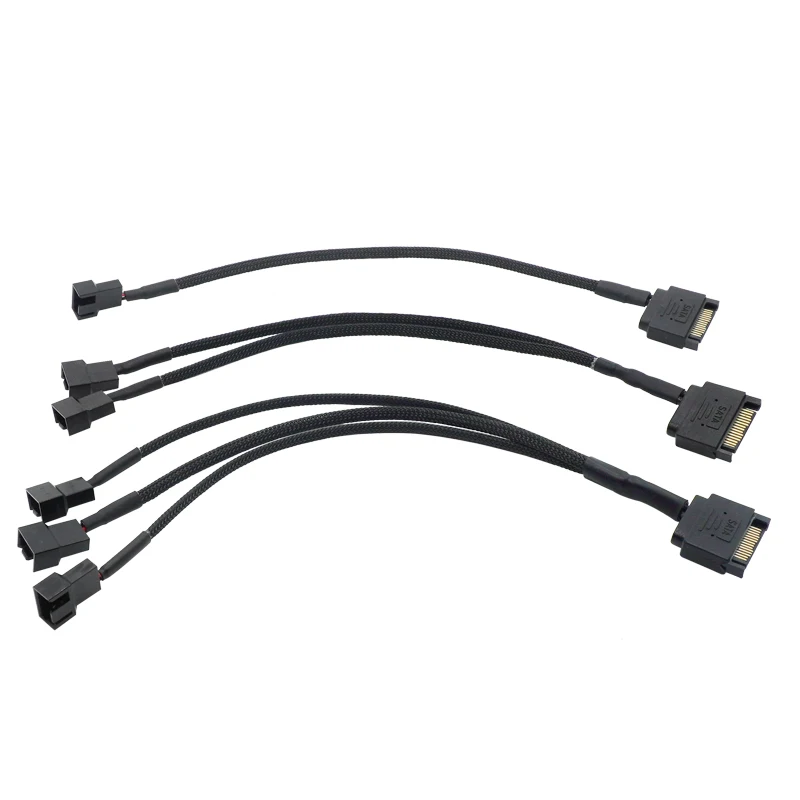 27cm/9.84in Sleeved SATA 15Pin To 2 Way 3Pin 4Pin Fan Power Adapter Extension Cable Wire Cord Computer Cooling Systerm Lines