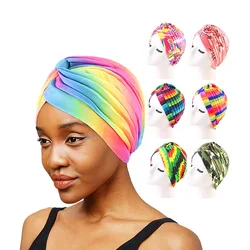 Knotted Muslim Turban For Women Rainbow Color Islamic Inner Hijab Cap Chemo Cap Hair Loss Pleated Head Wrap Musulman Turbante