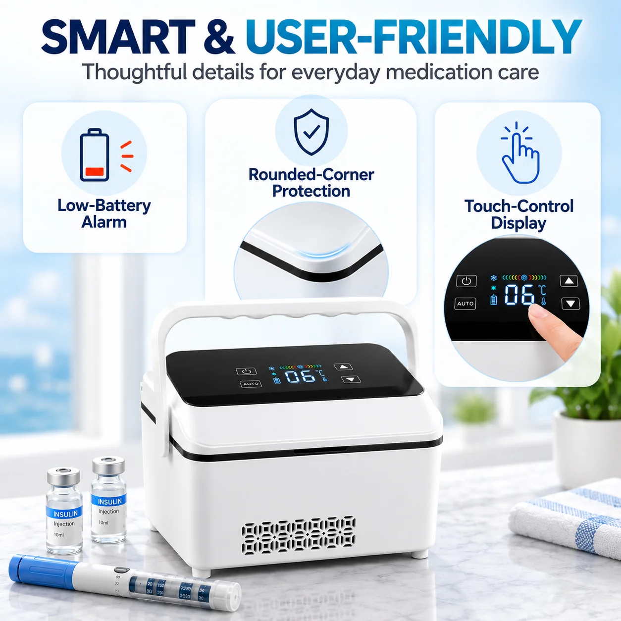ZNLYRION Portable Medication Cooler 0-18°C Adjustable Insulin Refrigerator 13600mAh Battery Travel Insulin Fridge for Insulin Pens Vials Cartridges Home Car Power Bank Use