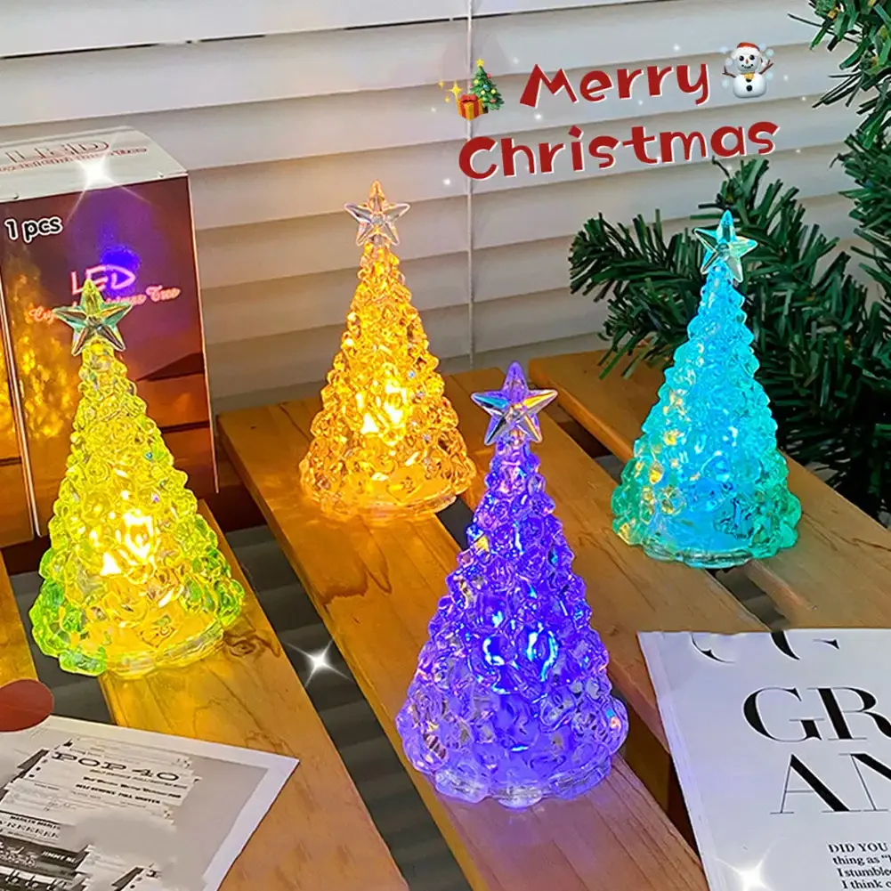 LED Mini Luminous Colorful Night Lights Christmas Tree Creative Luminous LED Crystal Christmas Tree Lights Decoration Lights