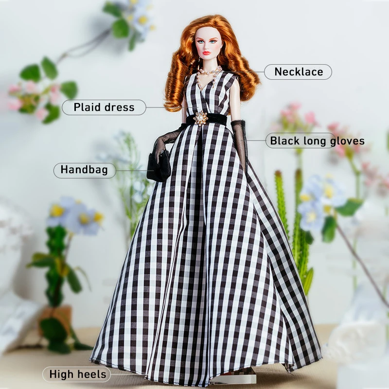 32 سنتيمتر عارضة أزياء ملابس دمى دعوى الأزياء الأوروبية خمر أبيض وأسود منقوشة اللباس مجموعة الأميرة فتاة DIY بها بنفسك لعبة جامع الهدايا