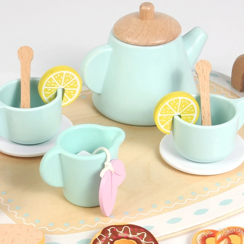 Pretend Kitchen Toy Wooden Play Dishes For Toddlers Boys Girls Gift 15UB