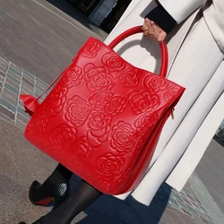 Borsa tote classica in pelle da donna in rilievo, borsa a tracolla con tracolla in pelle bovina superiore di grande capacità