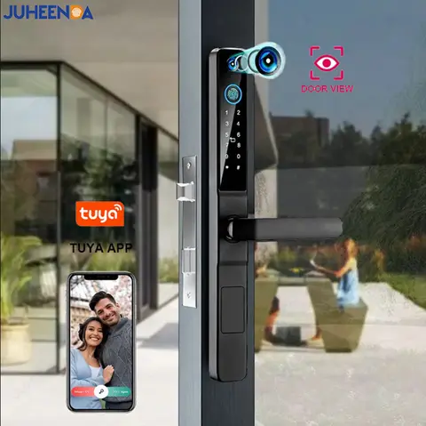 Waterproof Tuya Wifi Smart Lock Camera Door View Fingerprint Card Password Keyless Outdoor Sliding Aluminum Door Electronic Lock