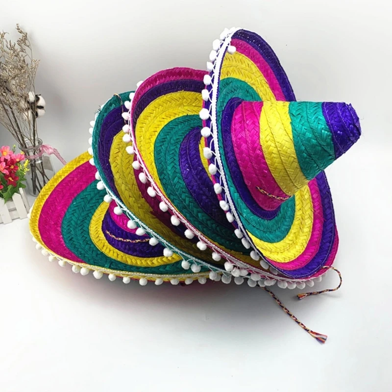 CincoDeMayo Straw Hat Adult Party Hat Mexicans Festival Hat Photography Hat with Large Brim Men Women Theme Party Supply