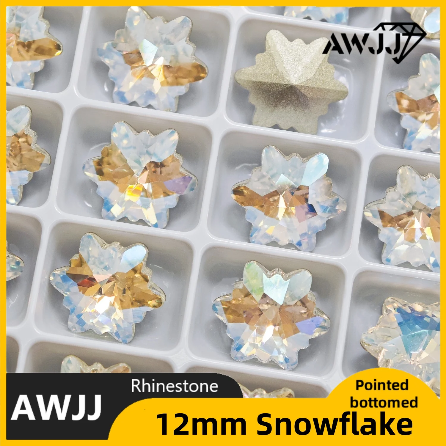 12 มม.เกล็ดหิมะขนาดใหญ่รูปคริสตัลสีทั้งหมดชี้ Bottomed ตกแต่งอัญมณีใช้สําหรับต่างหูสร้อยคอเครื่องประดับเล็บอุปกรณ์เสริม