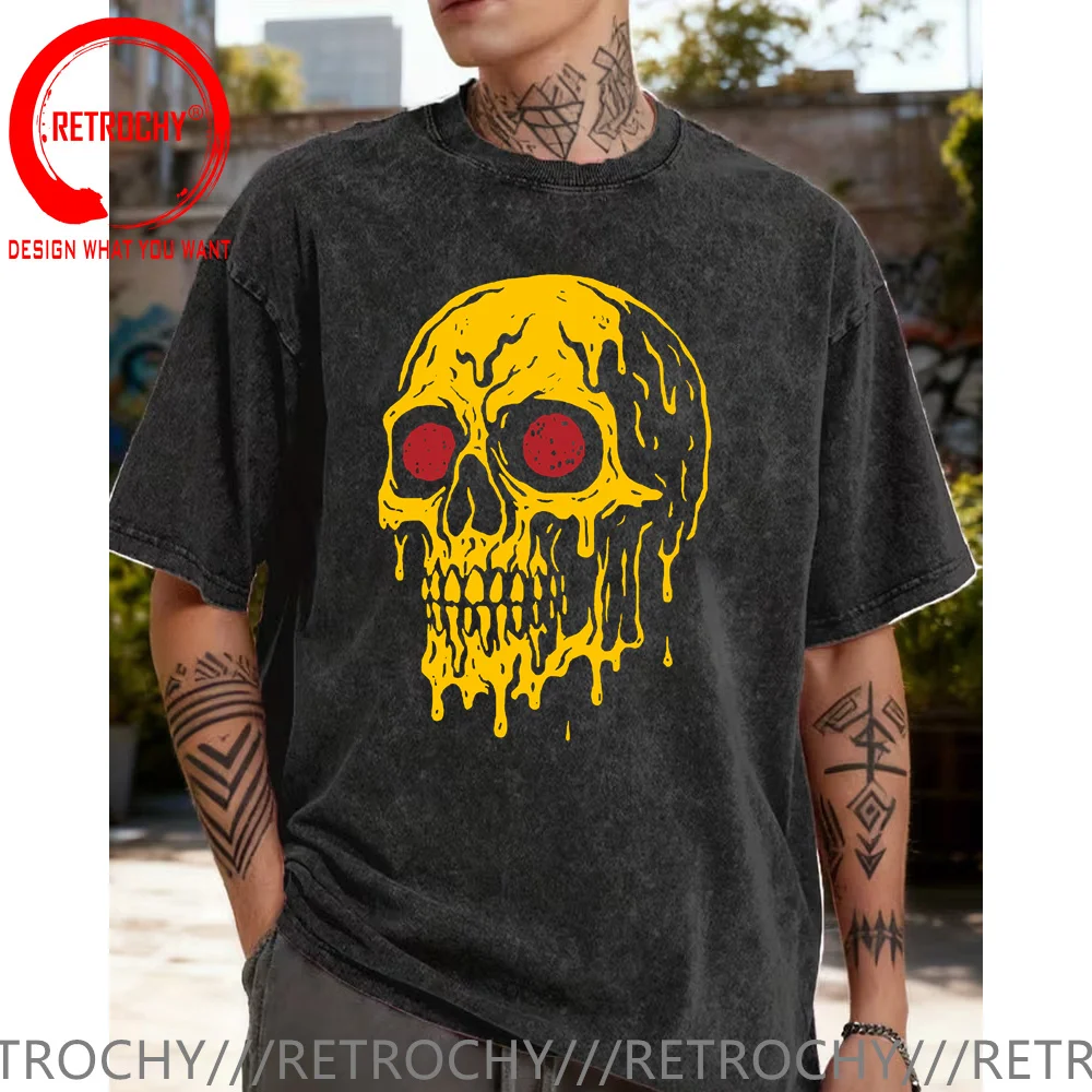 

Подарок на день рождения для мужчин и женщин, винтажная хлопковая футболка в стиле ретро, мужская классическая футболка с плавящим черепом, уникальная модная футболка, повседневная базовая футболка