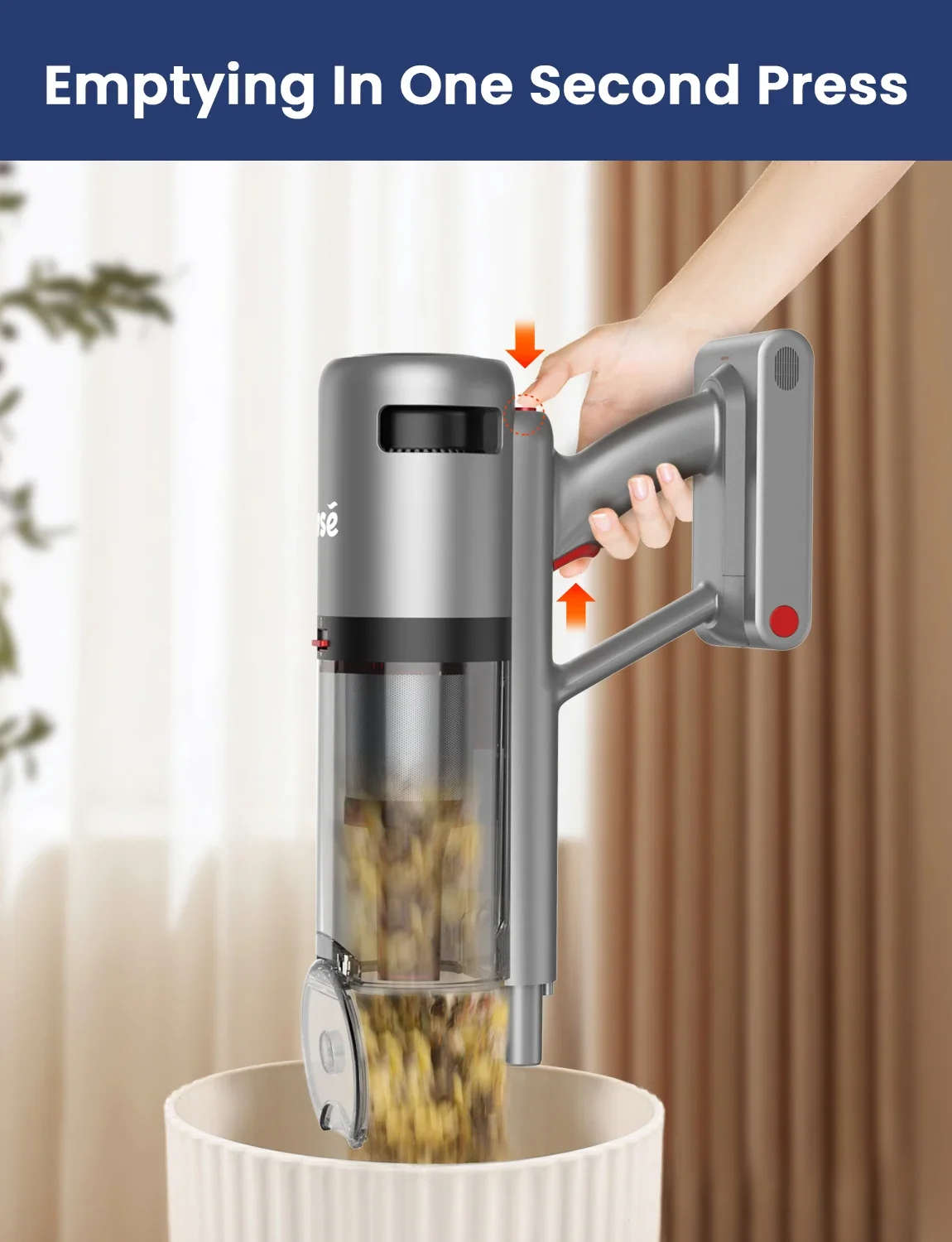 Red INSE-aspiradora inalámbrica V120P, 30kPa y 3 velocidades, 450W, batería de 60 minutos